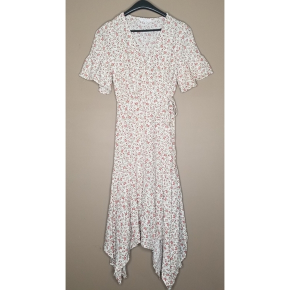 014 20 start White boho ditsy floral v-neck ruffle wrap waist midi dress - Picture 9 of 11